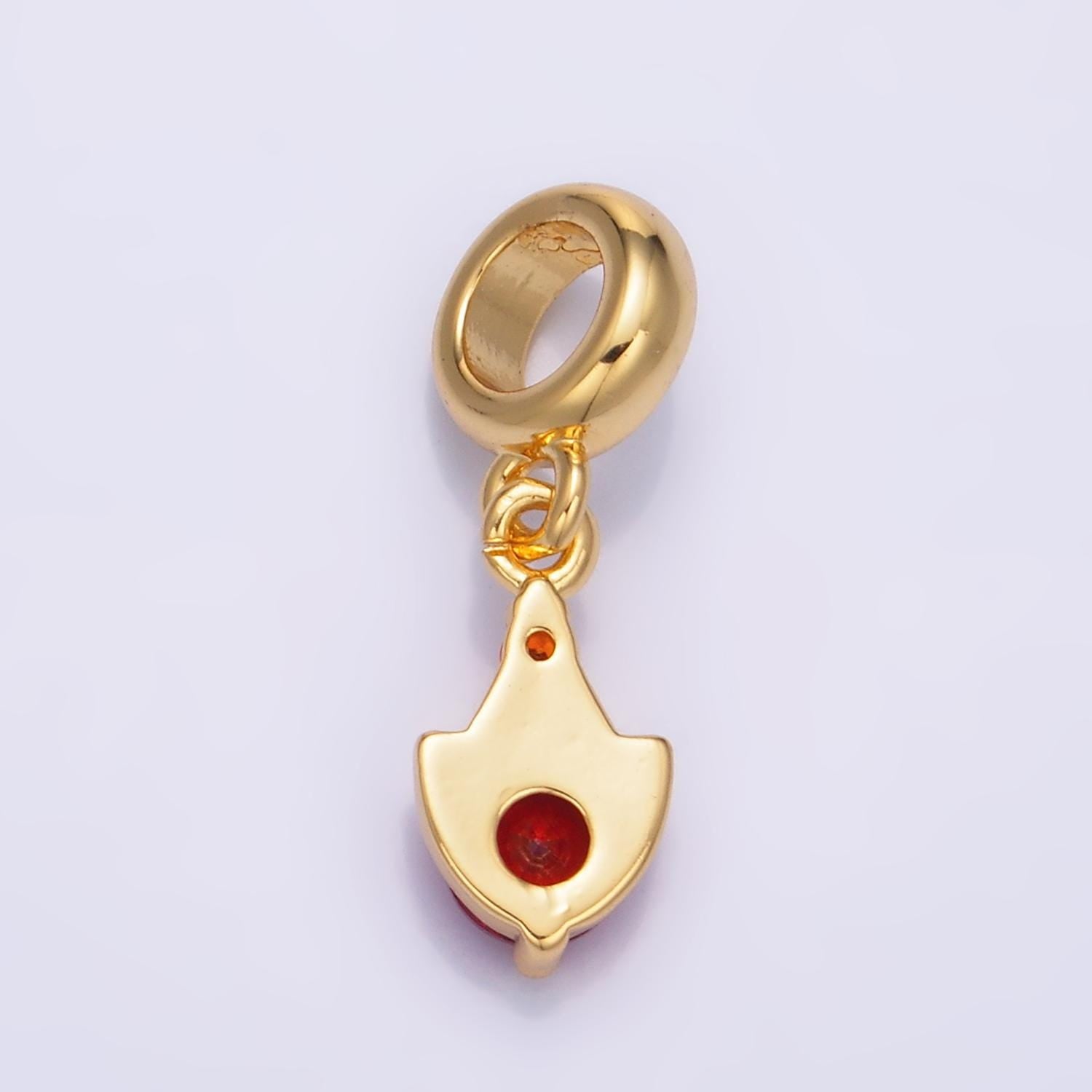 24K Gold Filled Red Clown Charm CZ Paved Rondelle Bail Drop Pendant | W273