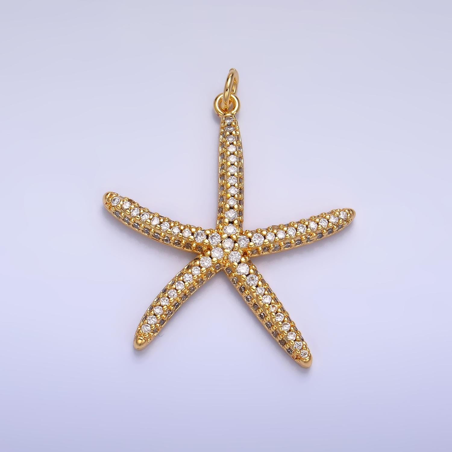 Cubic Gold Starfish Charms 24K Gold Filled Sea star Pendant Under The Sea Charm Bracelet Necklace for DIY Jewelry Making Supply W247