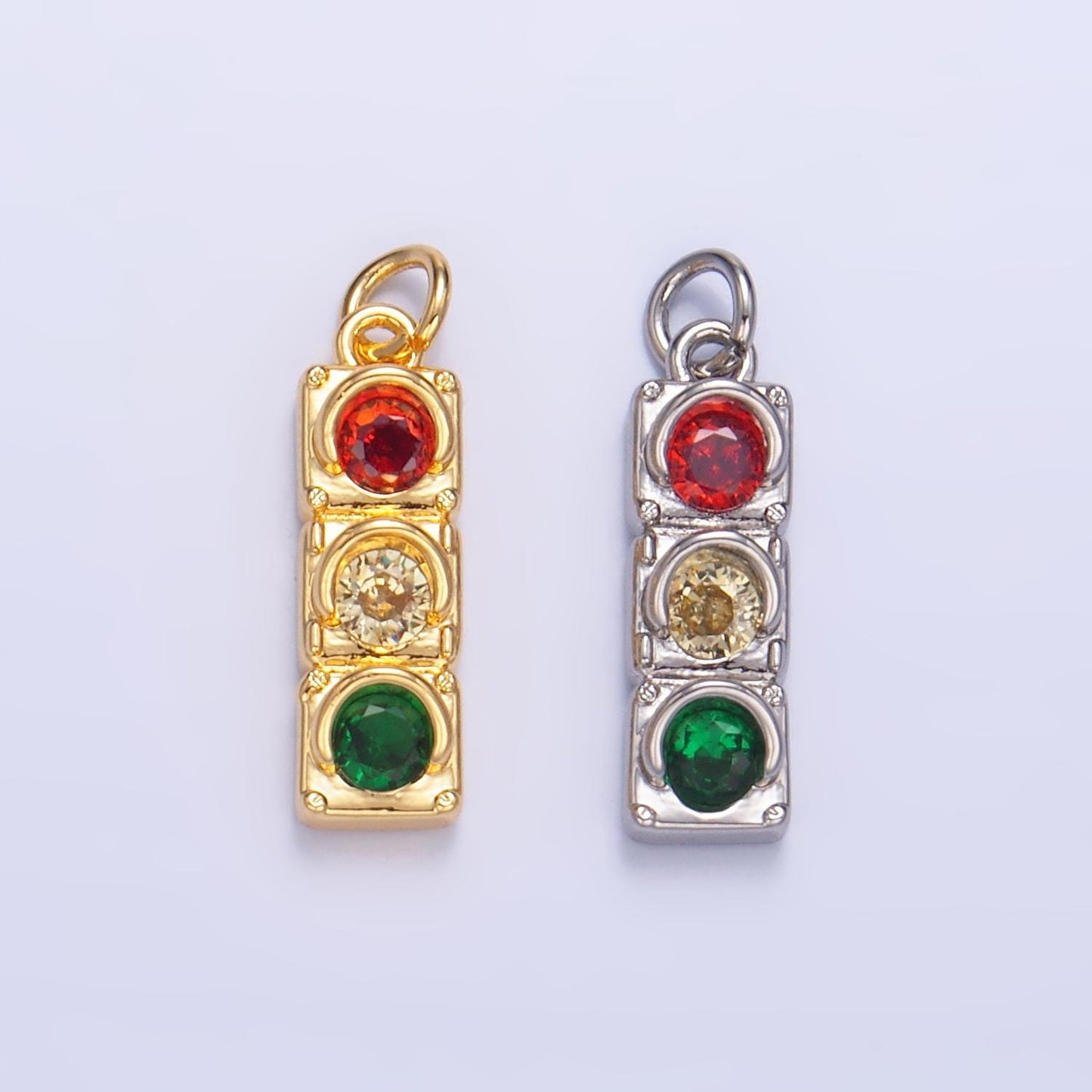 24K Gold Filled Red Yellow Green Traffic Light Charm Micro Paved CZ Dainty Stoplight Signal Pendant | W246