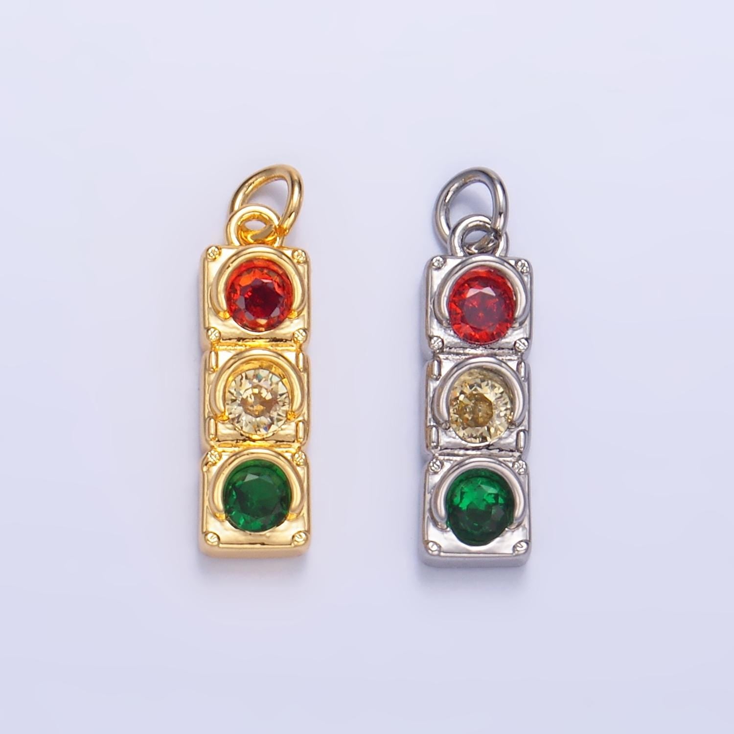 24K Gold Filled Red Yellow Green Traffic Light Charm Micro Paved CZ Dainty Stoplight Signal Pendant | W246
