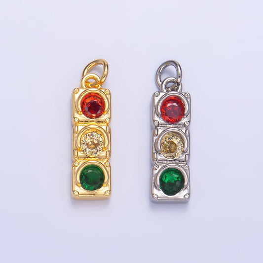 24K Gold Filled Red Yellow Green Traffic Light Charm Micro Paved CZ Dainty Stoplight Signal Pendant | W246