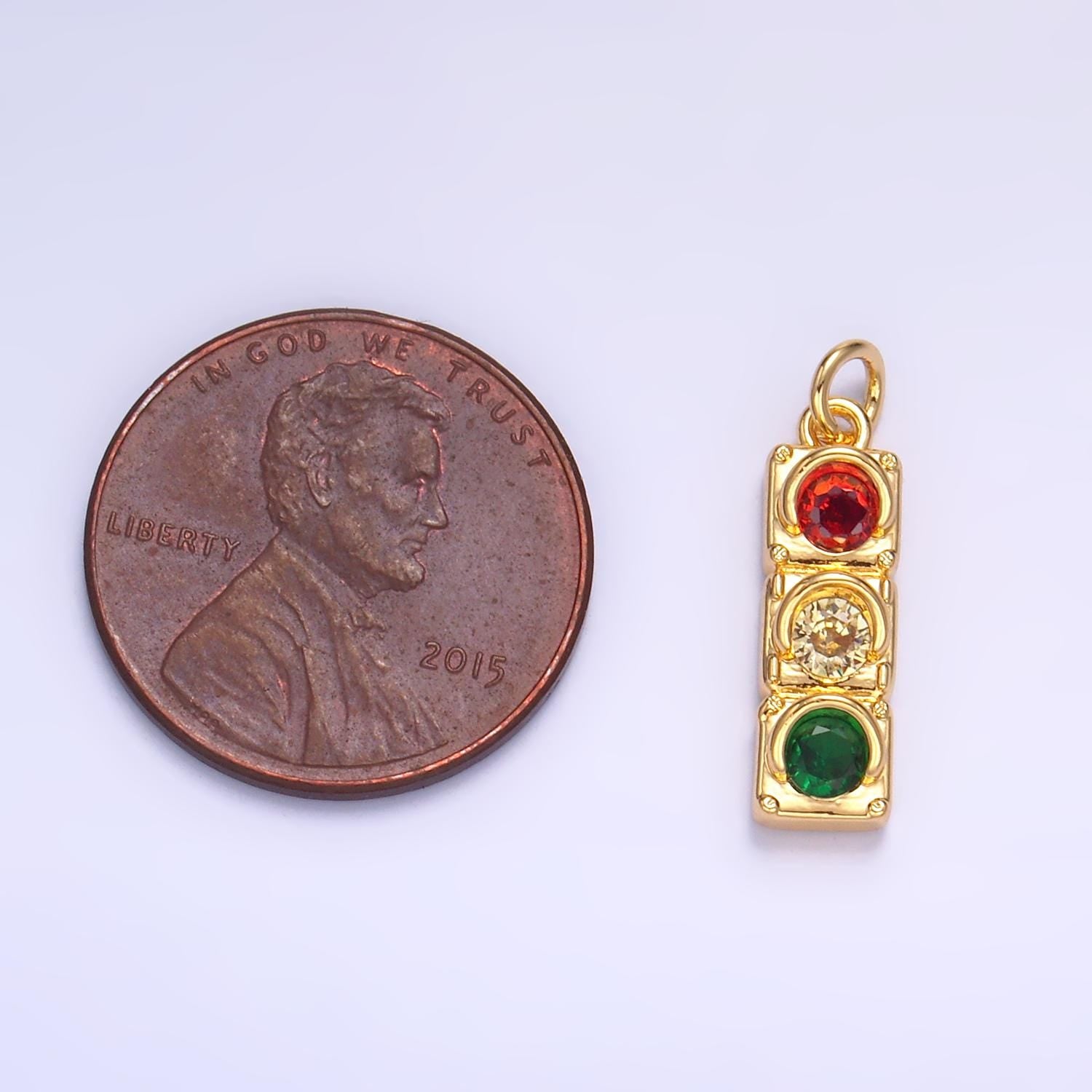 24K Gold Filled Red Yellow Green Traffic Light Charm Micro Paved CZ Dainty Stoplight Signal Pendant | W246