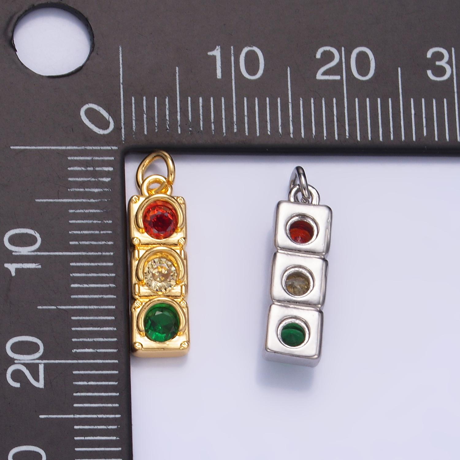 24K Gold Filled Red Yellow Green Traffic Light Charm Micro Paved CZ Dainty Stoplight Signal Pendant | W246