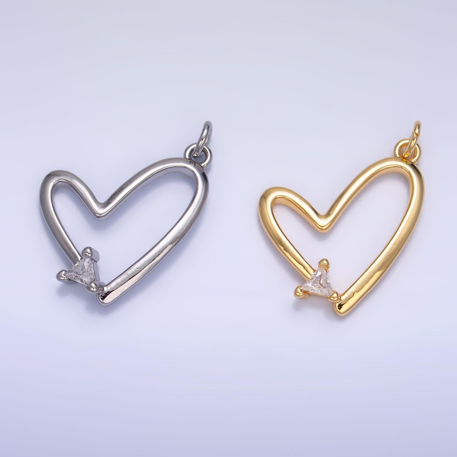 Gold Heart Charms 24K Gold Filled Open Heart Pendant with Micro Pave CZ Charm Bracelet Necklace for DIY Jewelry Making Supply W352