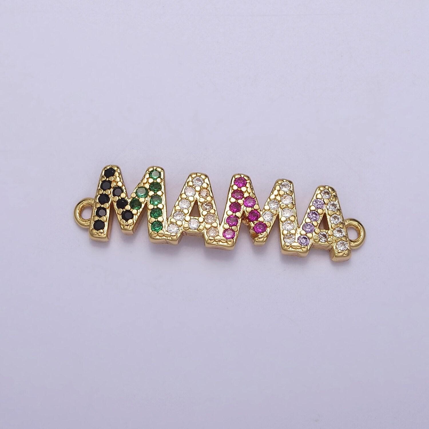 Multicolor micro pave cubic zirconia mama connector for mother's day jewelry necklace bracelet making, f-162