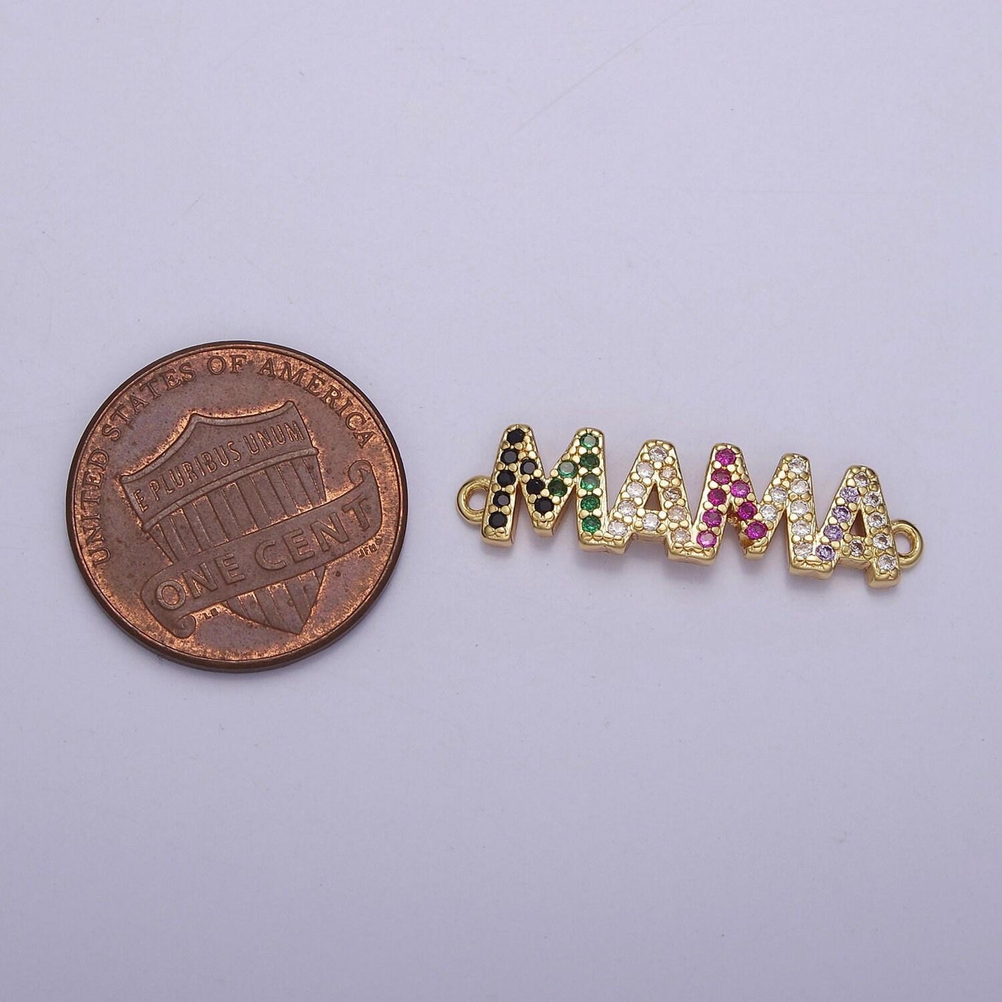 Multicolor micro pave cubic zirconia mama connector for mother's day jewelry necklace bracelet making, f-162