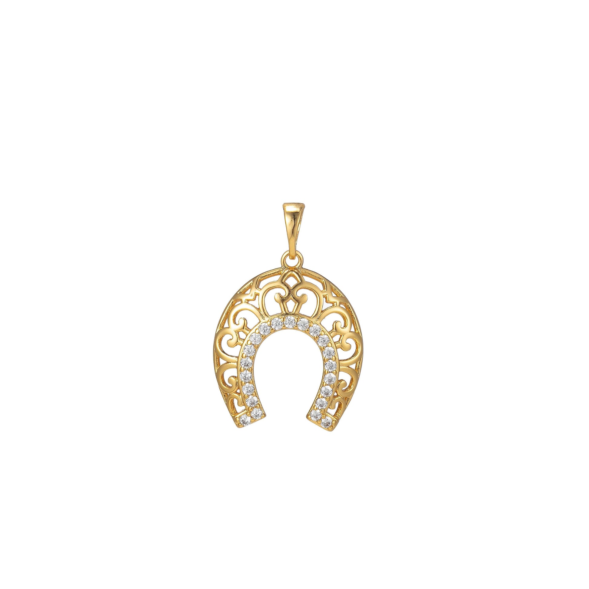 14k gold filled horse shoe pendant- dainty filigree lucky charm cubic horseshoe charm - for necklace bracelet earring component i121