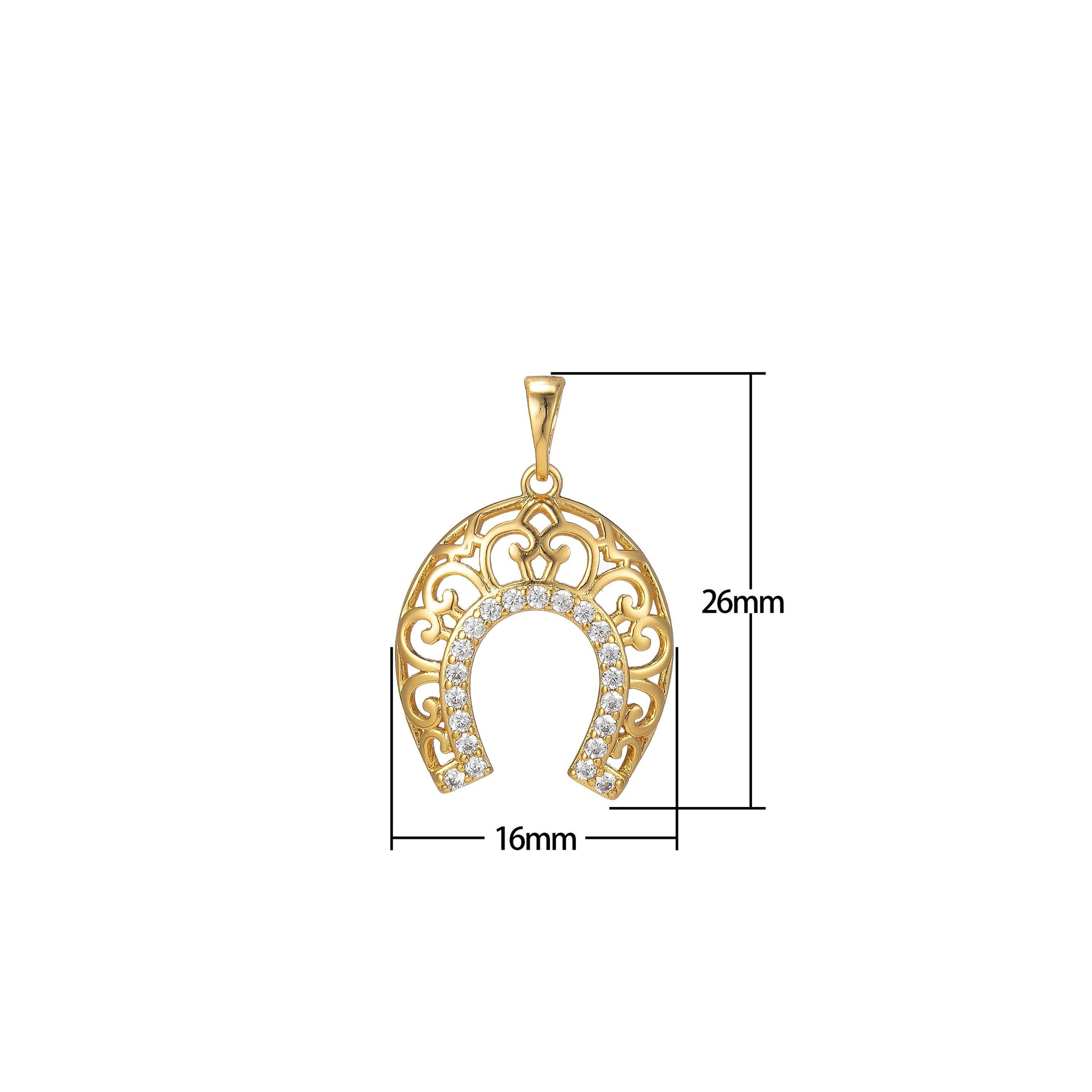 14k gold filled horse shoe pendant- dainty filigree lucky charm cubic horseshoe charm - for necklace bracelet earring component i121