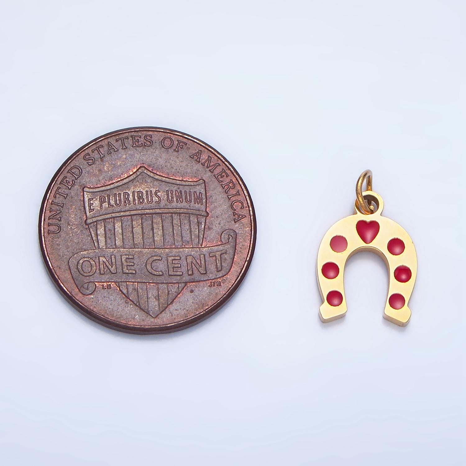 Enamel red heart horseshoe stainless steel charm | p-1516