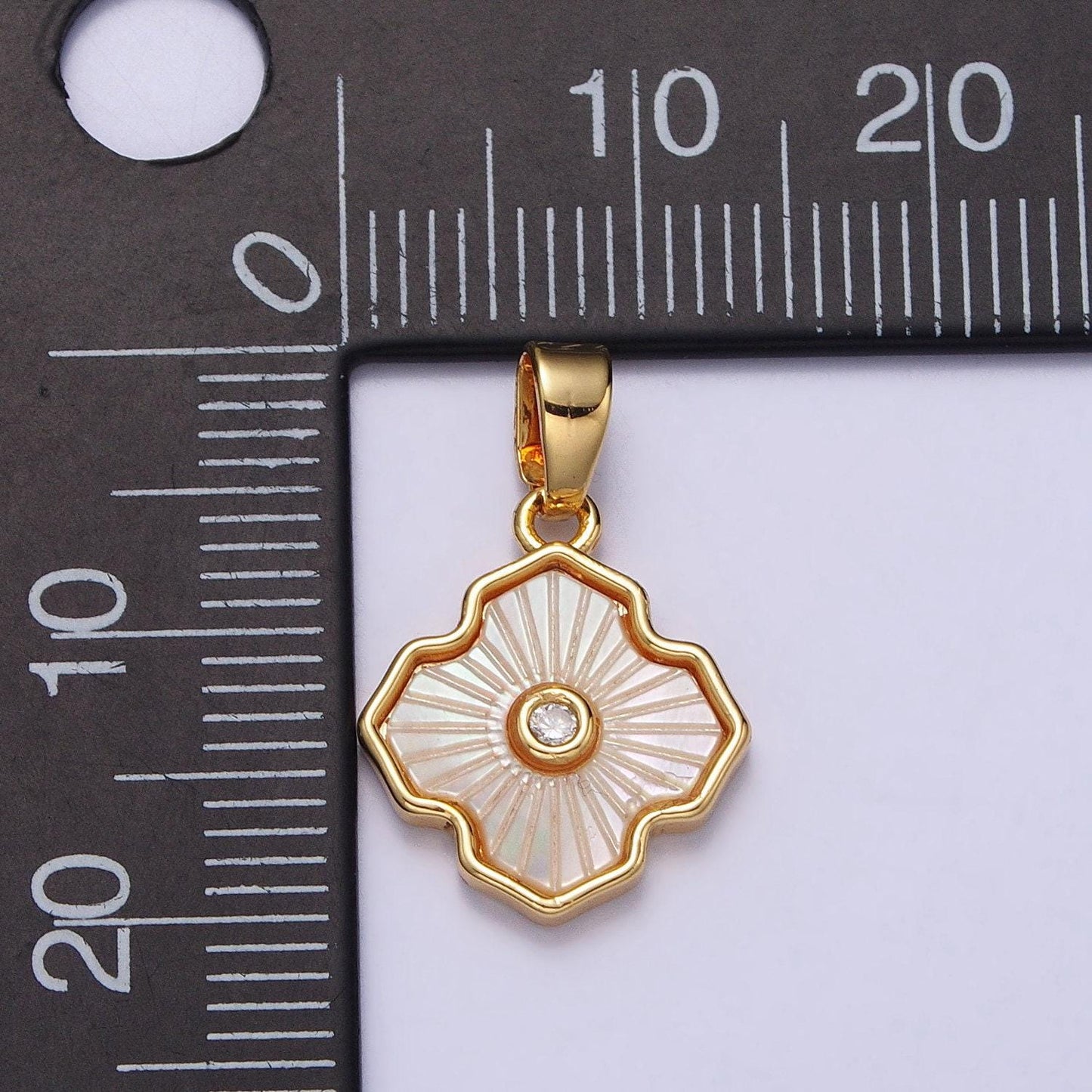 14k gold filled flower white shell pearl antique artisan quatrefoil pendant flower charm minimalist lucky jewelry | aa105