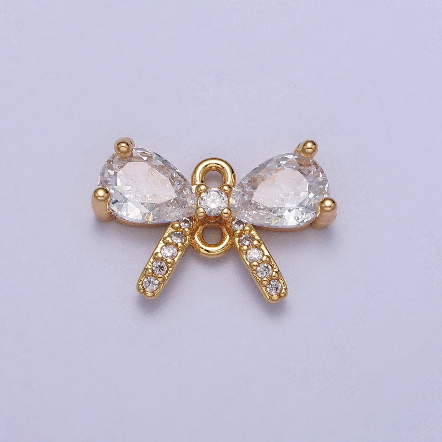 Mini gold bowknot charm connectors 11x16.2mm cz paved mini bow charms for bracelet earring necklace supply y-709