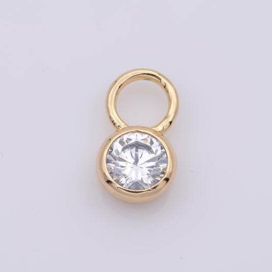 14k gold filled micro pave cz geometric pendant charm mini clear cz circle bezel cut pendant charm with large hole m482
