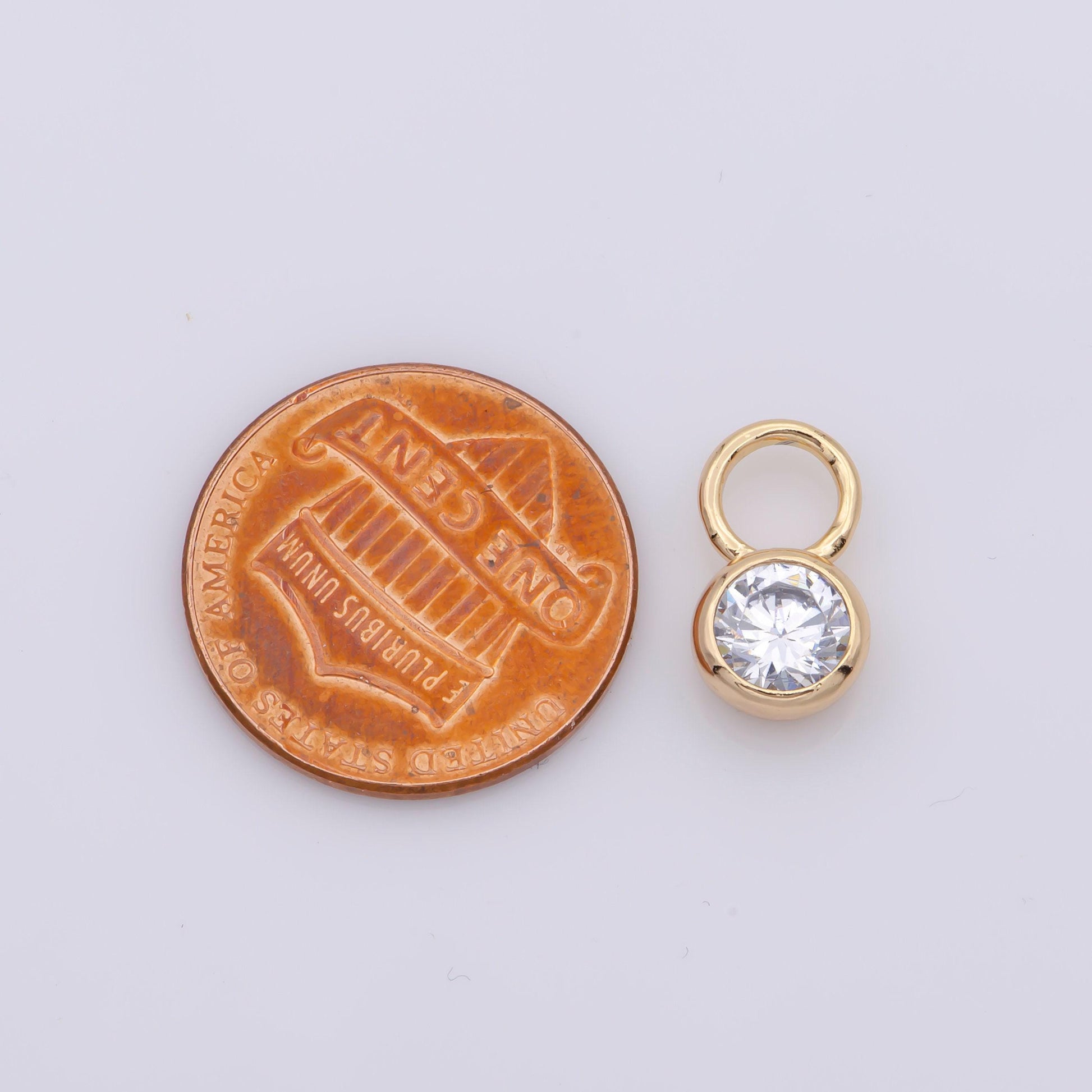 14k gold filled micro pave cz geometric pendant charm mini clear cz circle bezel cut pendant charm with large hole m482