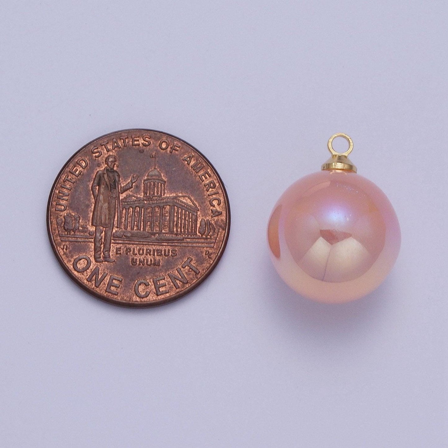 Round freshwater pearl pendant, sparkly crepe pink round pearl ball 24k gold plated charms | p-1562
