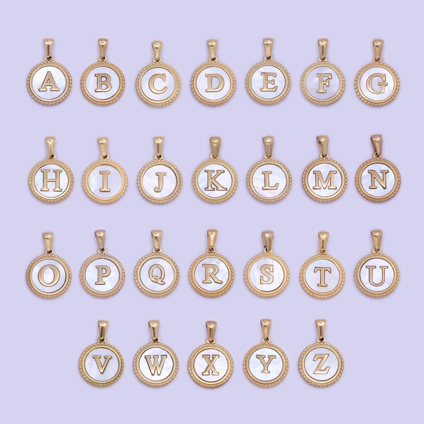 Gold initial letter necklace pendant gold alphabet charm mother of pearl letter minimalist jewelry mop coin pendant for necklace bracelet