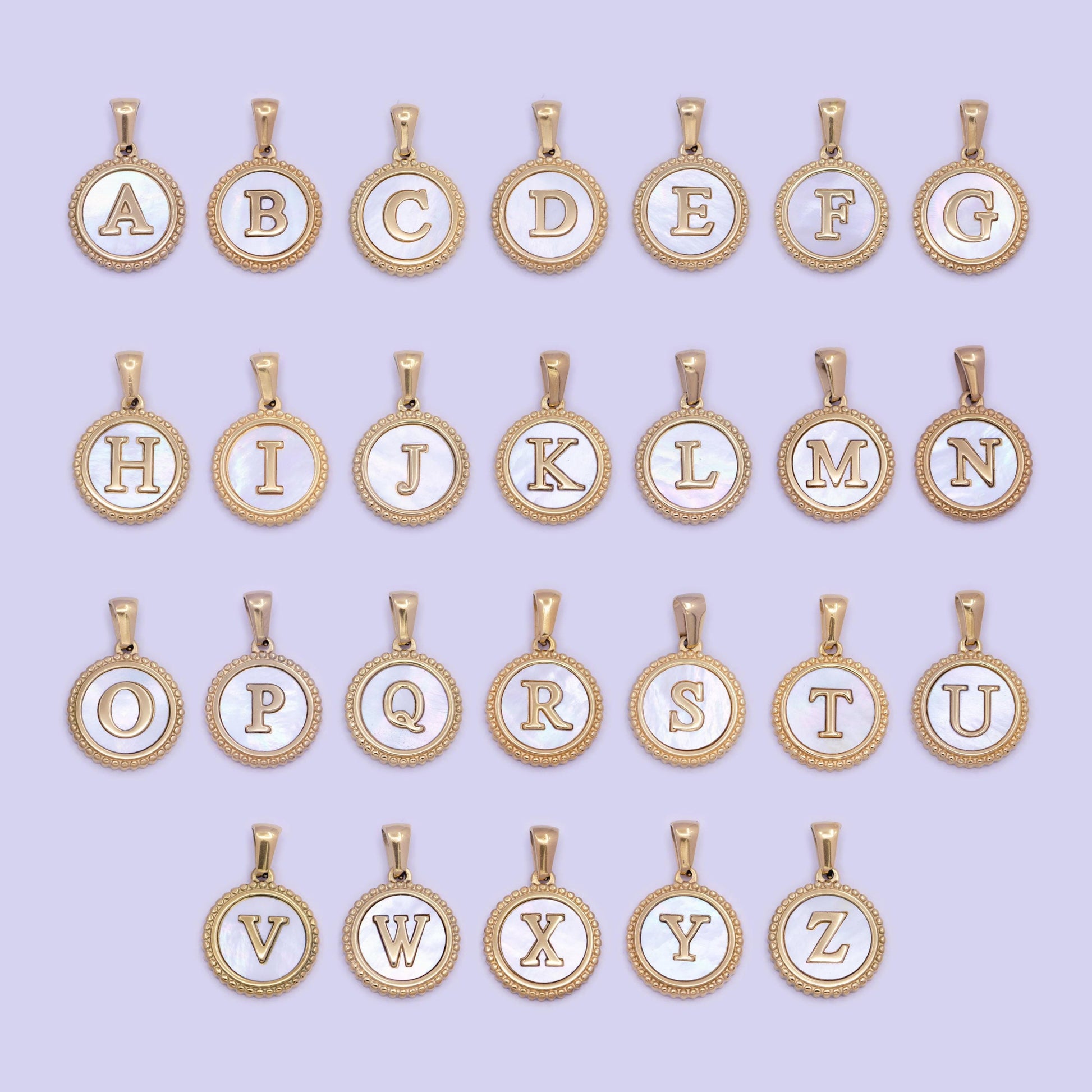 Gold initial letter necklace pendant gold alphabet charm mother of pearl letter minimalist jewelry mop coin pendant for necklace bracelet