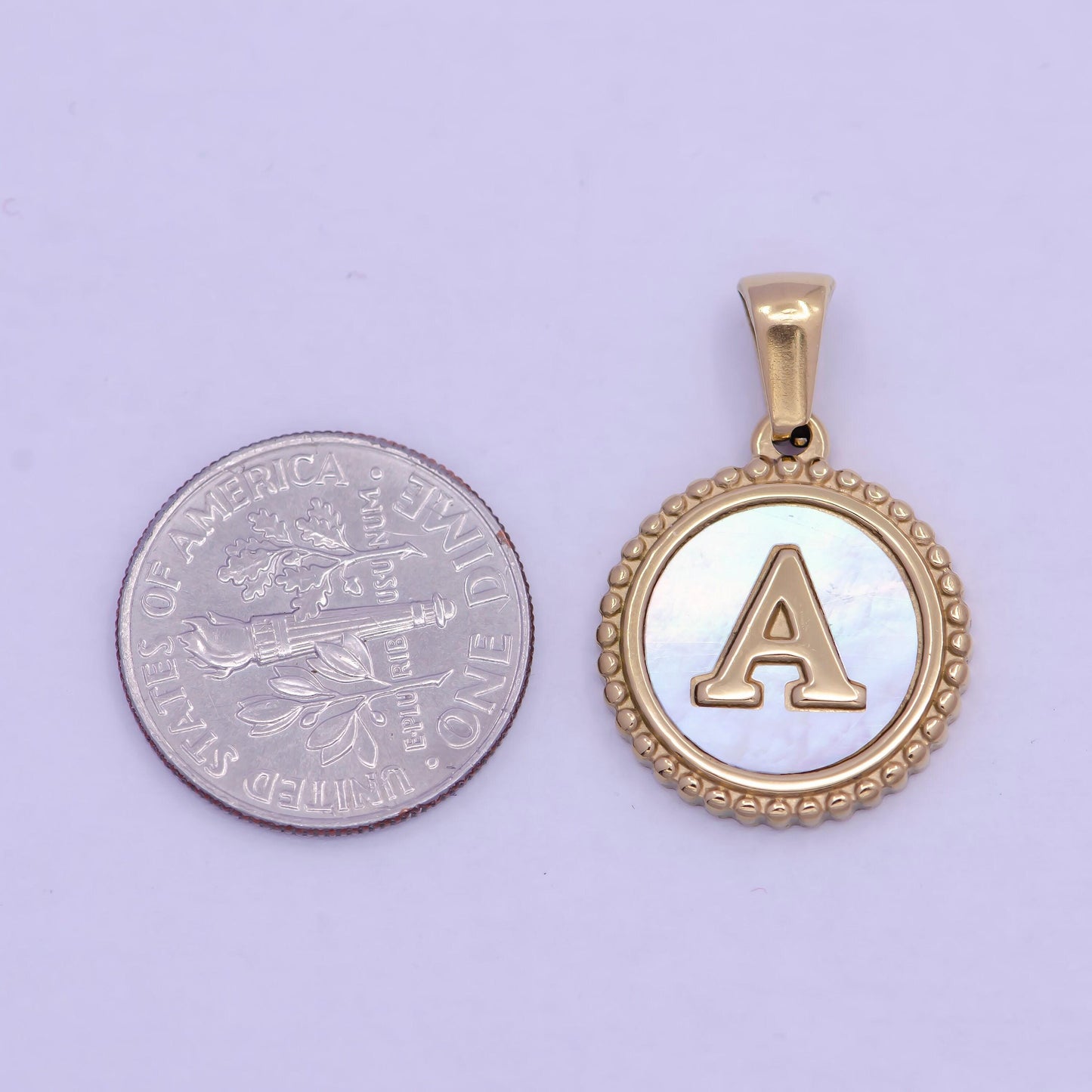 Gold initial letter necklace pendant gold alphabet charm mother of pearl letter minimalist jewelry mop coin pendant for necklace bracelet
