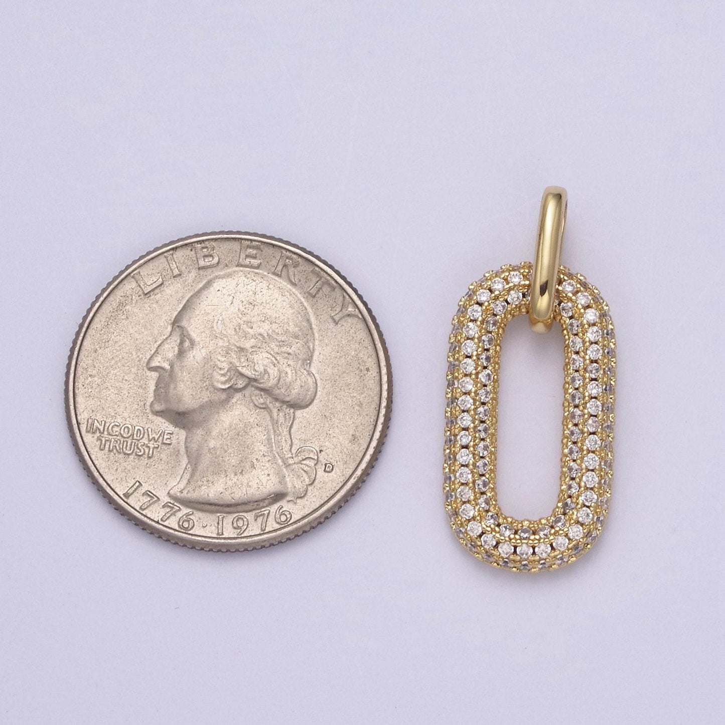 Gold filled oval paper clip link pendant, micro cz pave | diy fashion jewelry charm for necklace bracelet earring | n-543