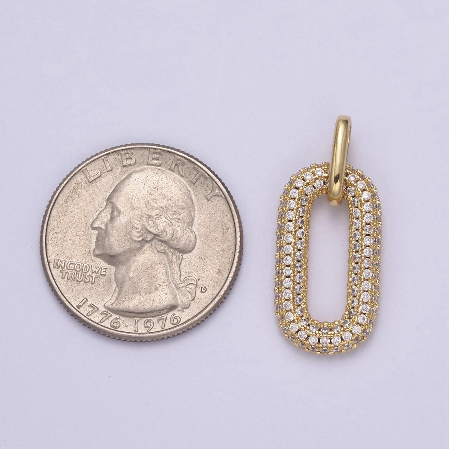 Gold filled oval paper clip link pendant, micro cz pave | diy fashion jewelry charm for necklace bracelet earring | n-543