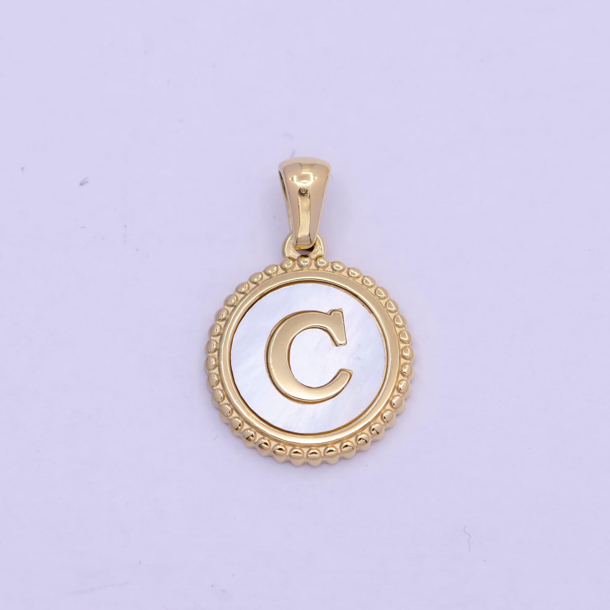 Gold initial letter necklace pendant gold alphabet charm mother of pearl letter minimalist jewelry mop coin pendant for necklace bracelet