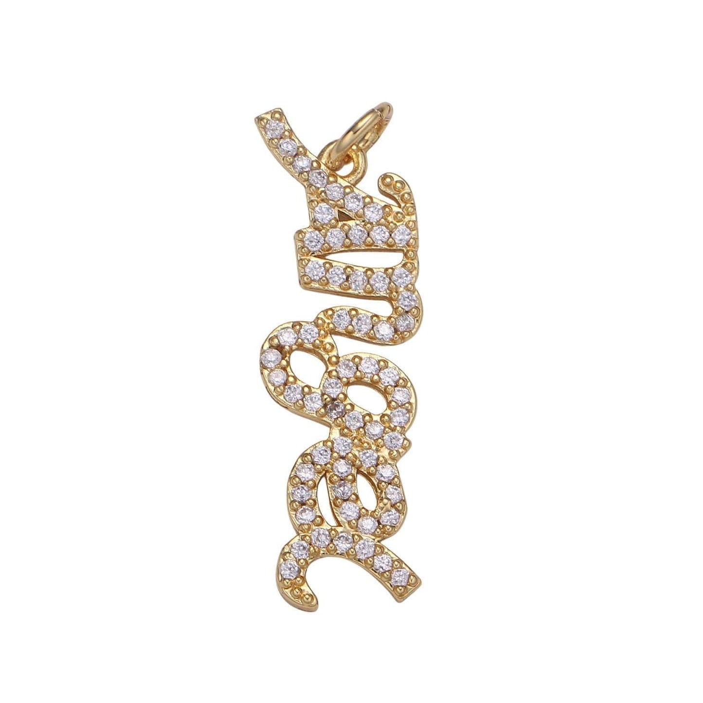 1pc angel letters gold charm, micro pave cubic zirconia pendant charm, dainty charm, for diy jewelry, gold color, chgf-2173