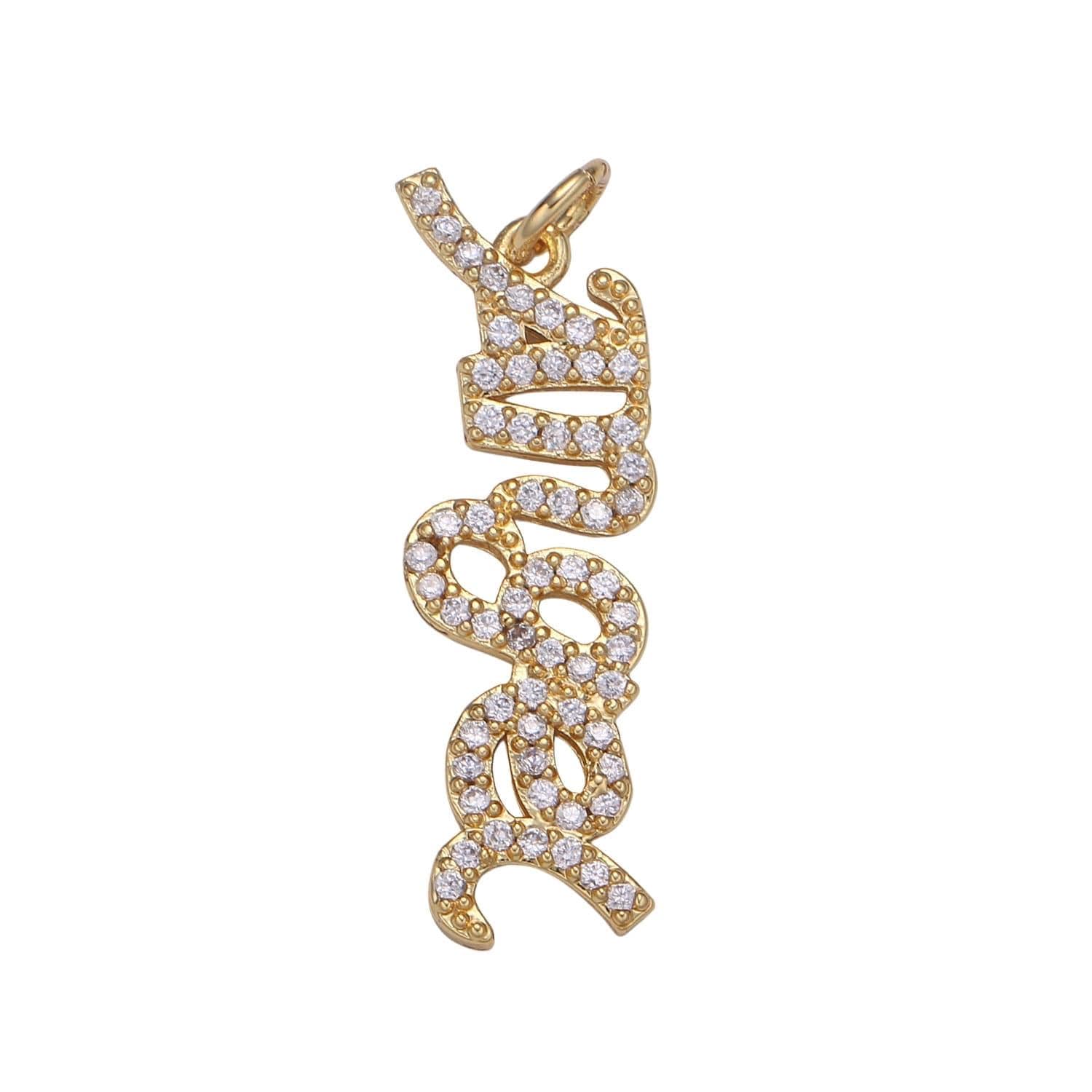 1pc angel letters gold charm, micro pave cubic zirconia pendant charm, dainty charm, for diy jewelry, gold color, chgf-2173