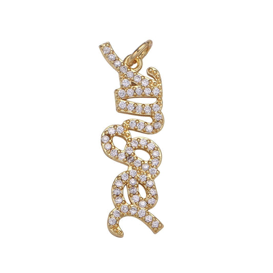 1pc angel letters gold charm, micro pave cubic zirconia pendant charm, dainty charm, for diy jewelry, gold color, chgf-2173