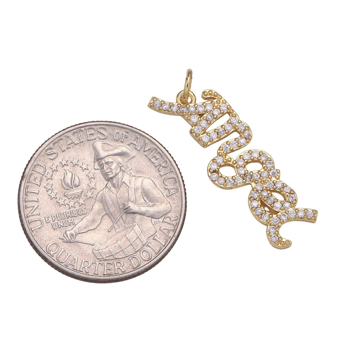 1pc angel letters gold charm, micro pave cubic zirconia pendant charm, dainty charm, for diy jewelry, gold color, chgf-2173
