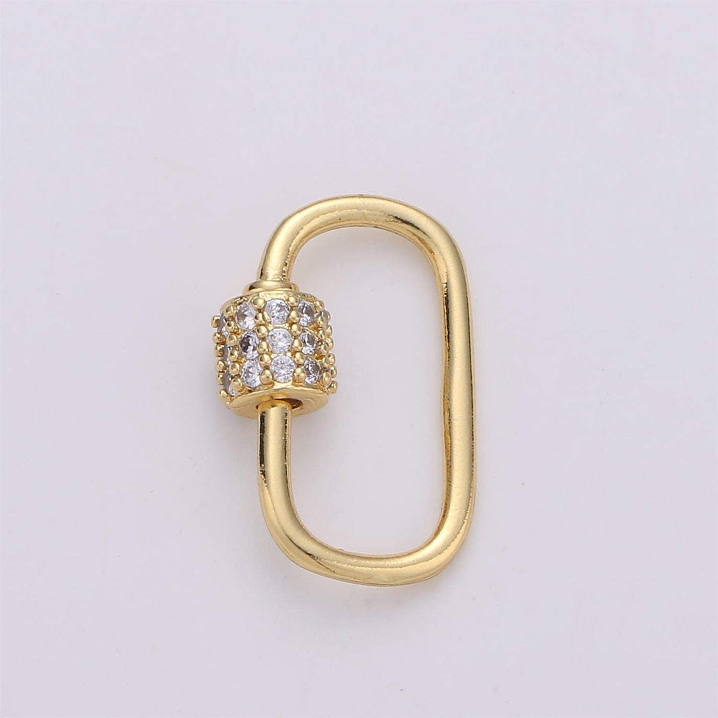 1pc dainty small carabiner screw clasp, screw clasp oval, interlocking oval clasp, pave oval shaped clasps, gold color supp 471
