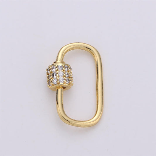 1pc dainty small carabiner screw clasp, screw clasp oval, interlocking oval clasp, pave oval shaped clasps, gold color supp 471