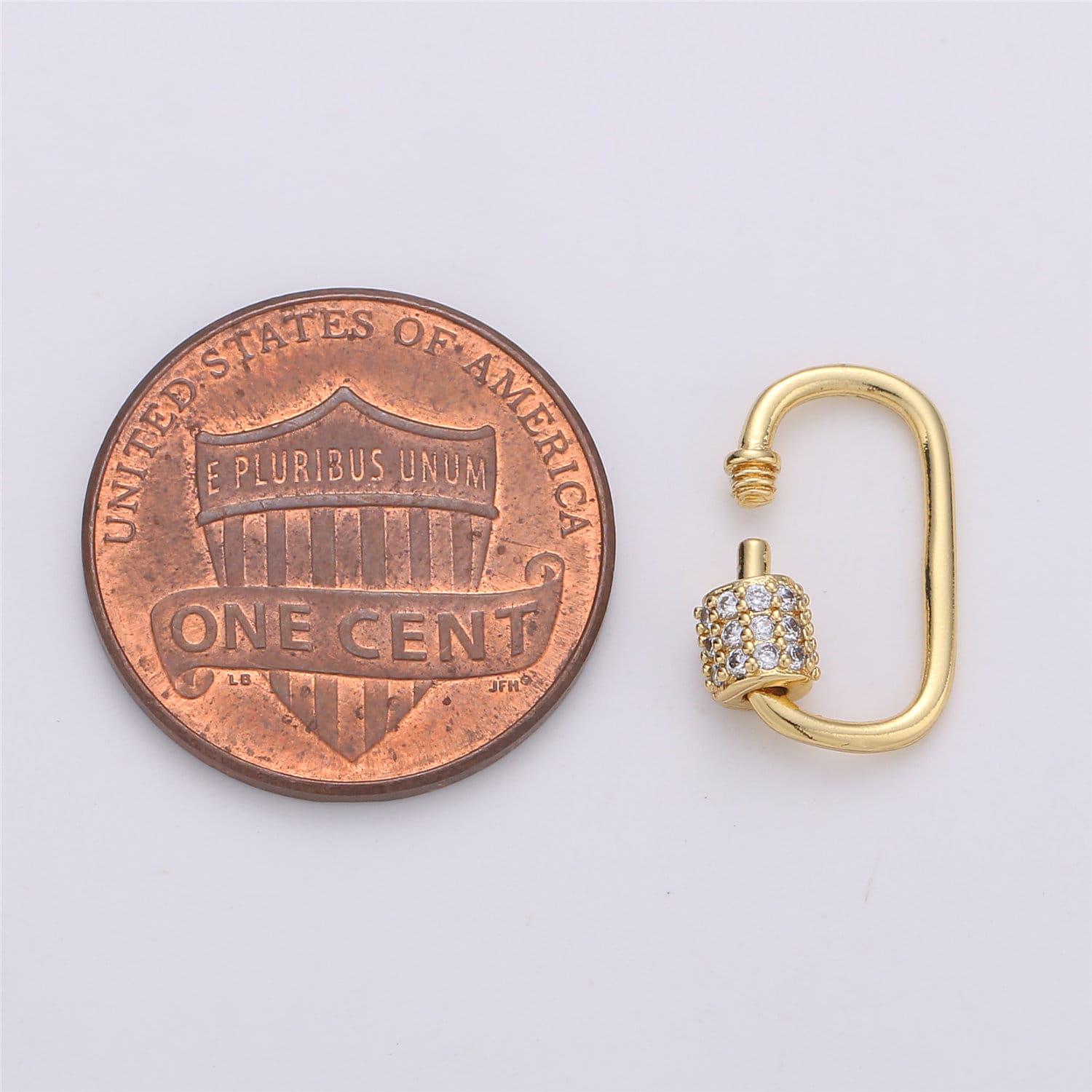 1pc dainty small carabiner screw clasp, screw clasp oval, interlocking oval clasp, pave oval shaped clasps, gold color supp 471