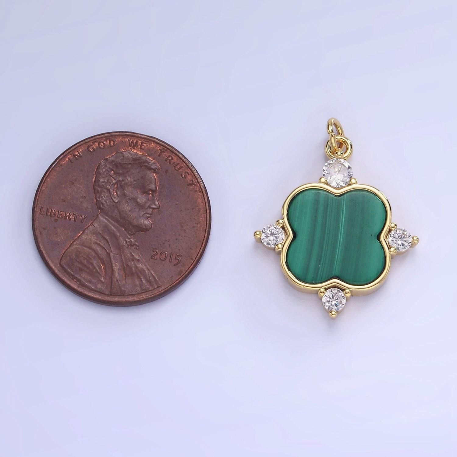 14k gold filled green malachite charm gold bezel tag flower charm for bracelet necklace earring supply | w-562