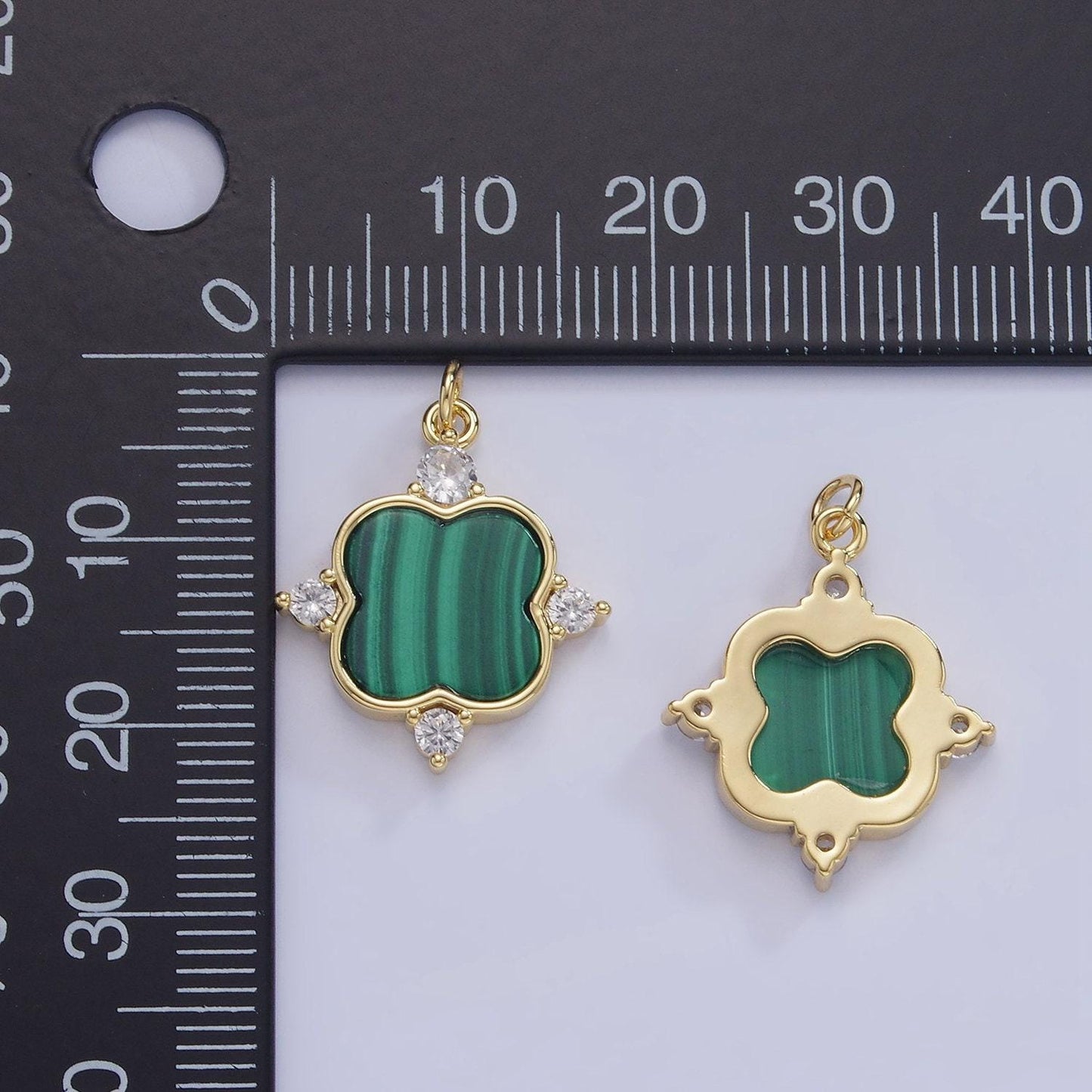 14k gold filled green malachite charm gold bezel tag flower charm for bracelet necklace earring supply | w-562