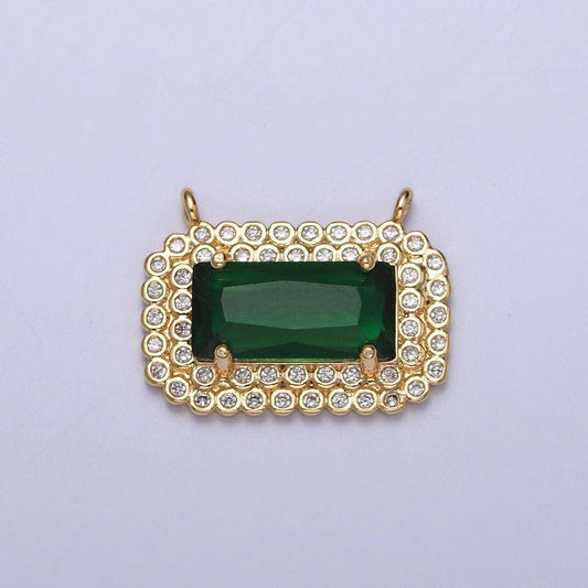 24k gold plated emerald green rectangular micro pave cz crown-like link connector, bracelet necklace earring findings | g-924