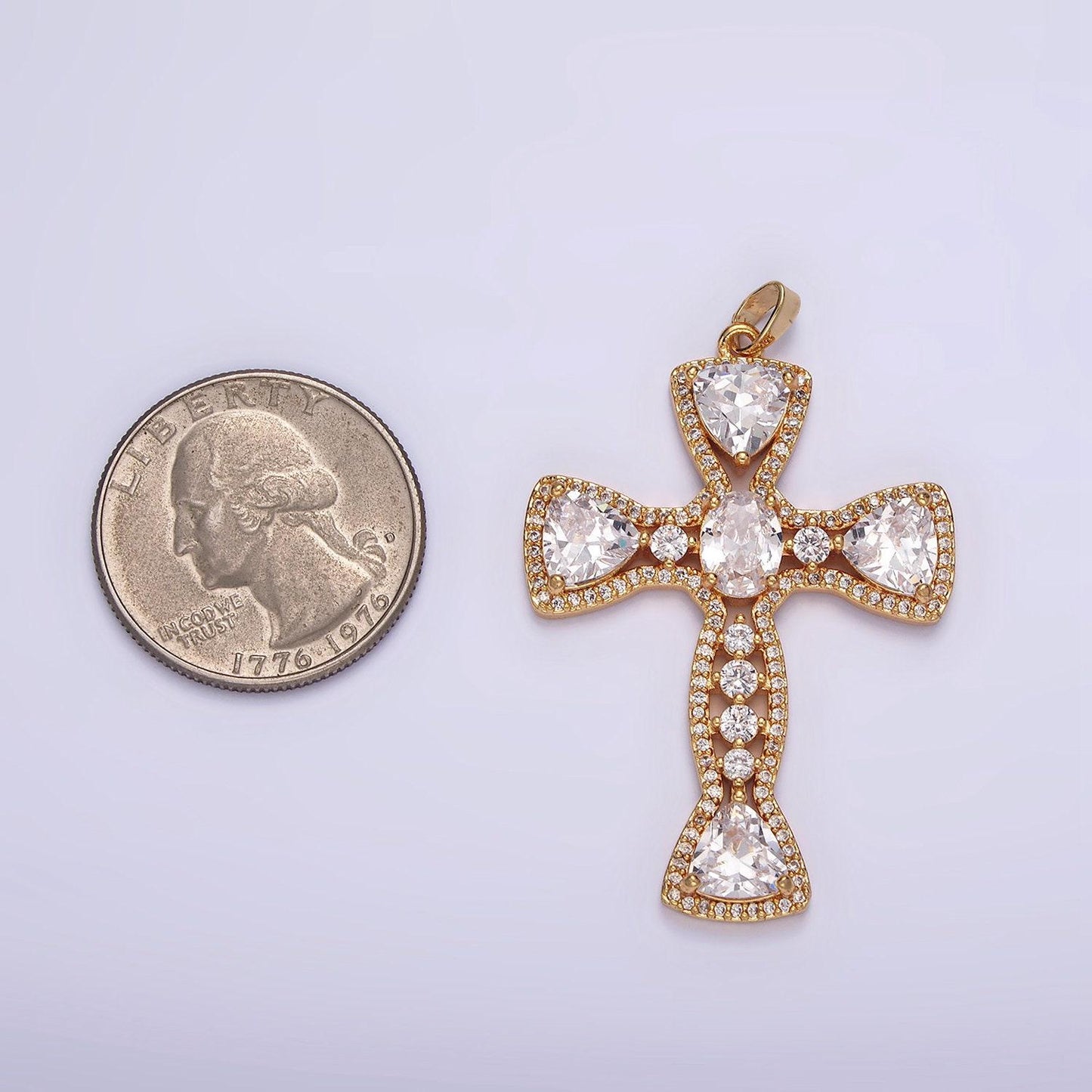 14k gold filled alexandra clear micro paved triangle oval cz stone center religious cross pendant statement religious jewelry | ah051
