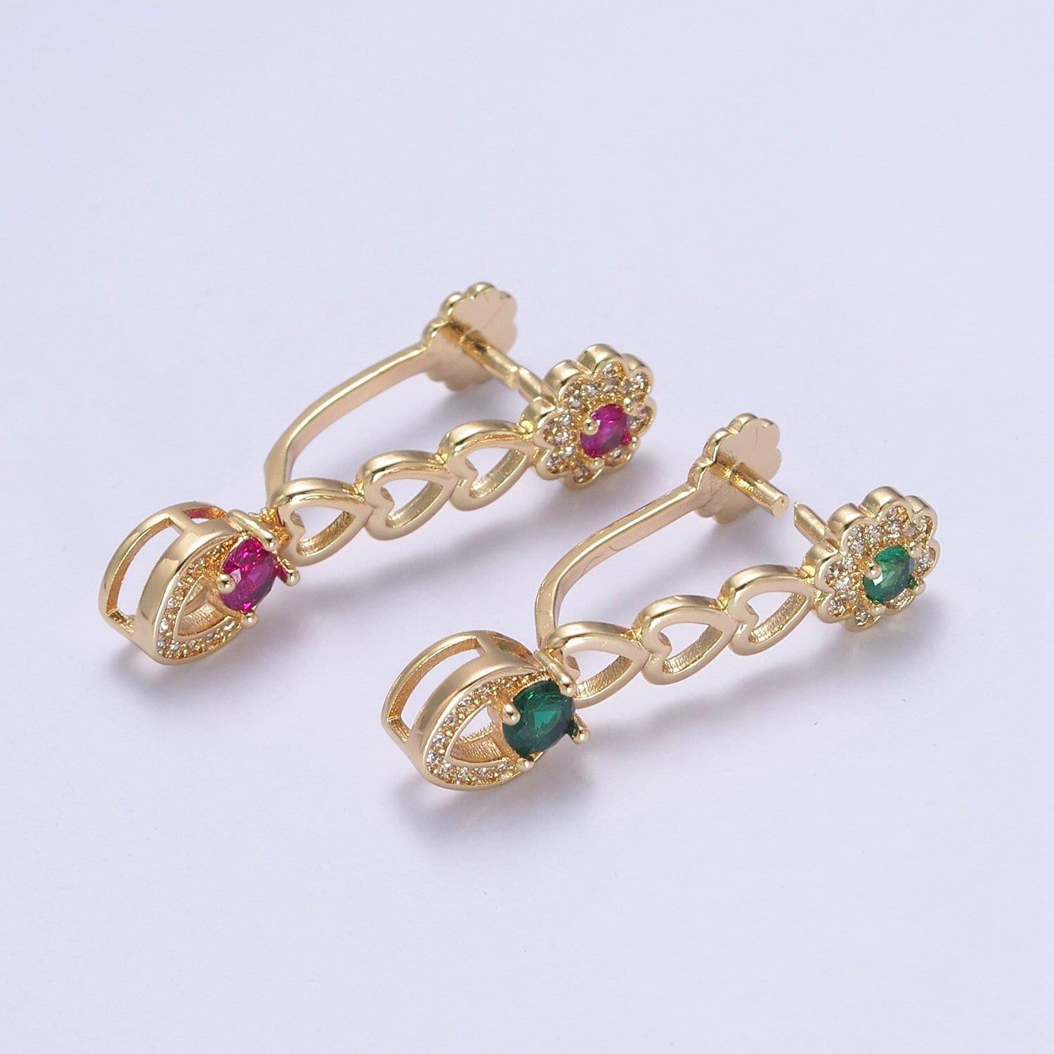 Pinch bail clasp, 31.3x7.5mm, pendant bail, 16k gold filled brass jewelry gold bail, charm bail, ice pick with micro pave cz stone l-650