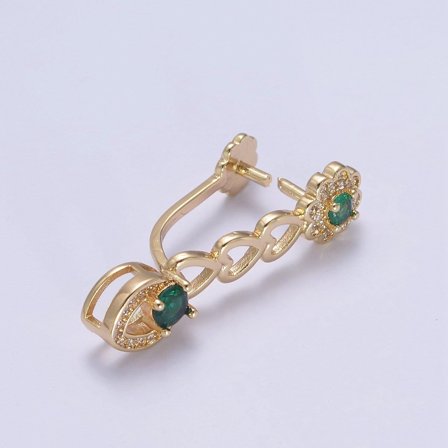 Pinch bail clasp, 31.3x7.5mm, pendant bail, 16k gold filled brass jewelry gold bail, charm bail, ice pick with micro pave cz stone l-650
