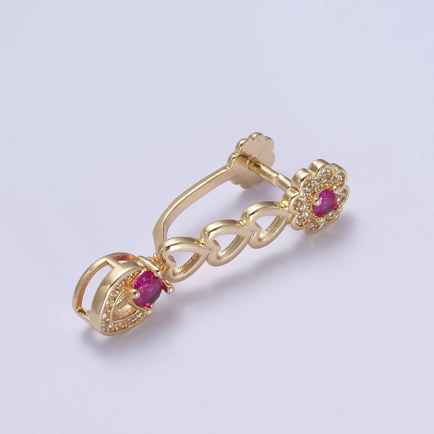 Pinch bail clasp, 31.3x7.5mm, pendant bail, 16k gold filled brass jewelry gold bail, charm bail, ice pick with micro pave cz stone l-650