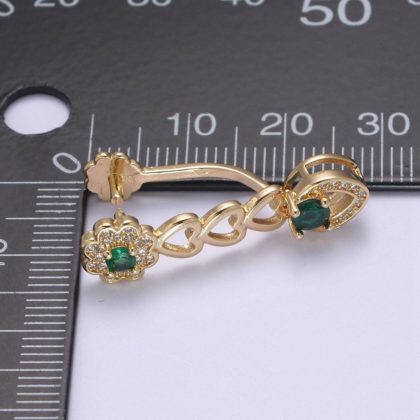 Pinch bail clasp, 31.3x7.5mm, pendant bail, 16k gold filled brass jewelry gold bail, charm bail, ice pick with micro pave cz stone l-650