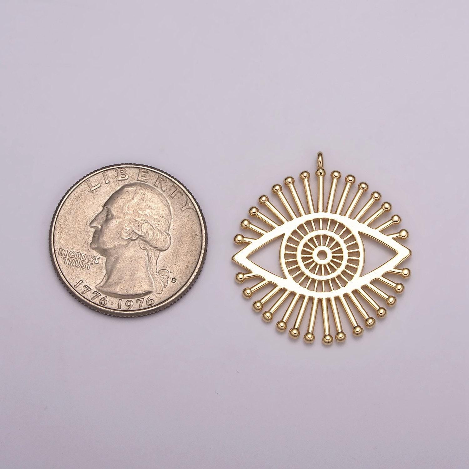 18k gold filled evil eye charm round eye medallion disc charm for necklace earring bracelet supply