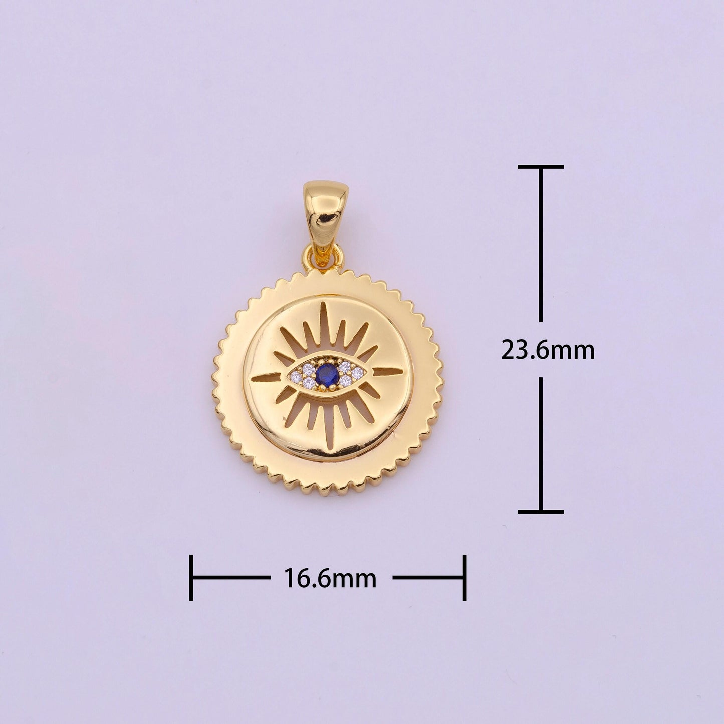 Dainty medallion evil eye pendant gold plated eye charm coin round disc charm i-652