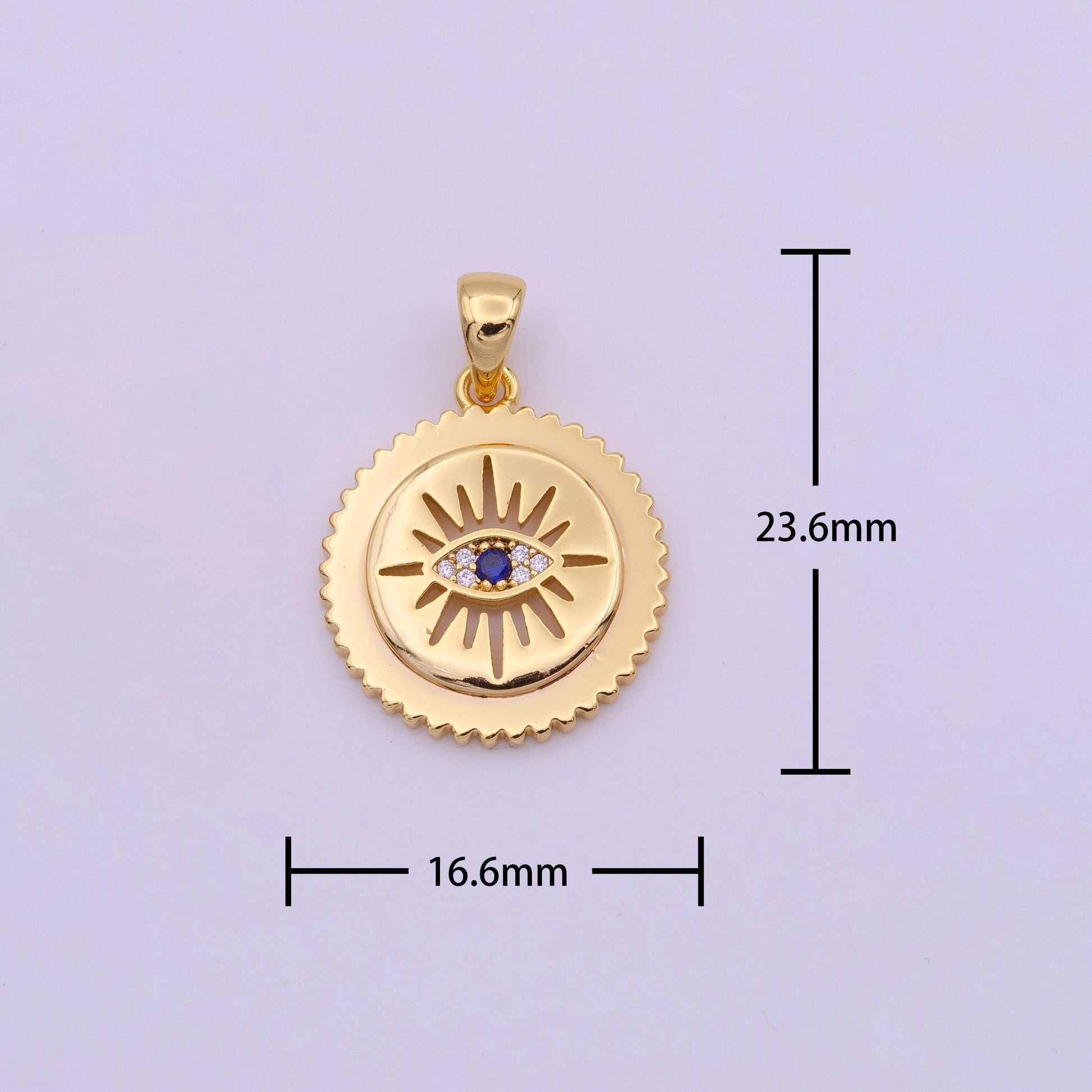 Dainty medallion evil eye pendant gold plated eye charm coin round disc charm i-652