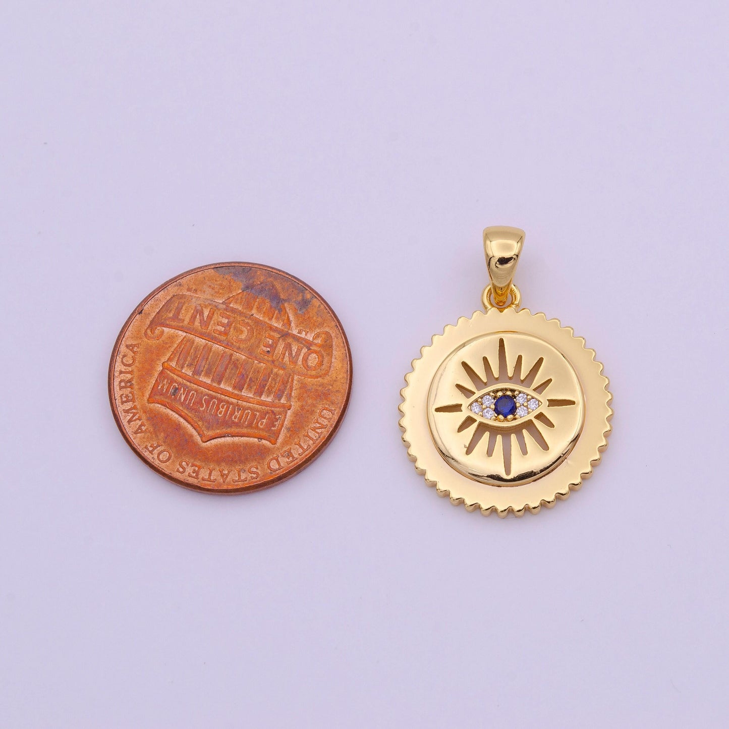 Dainty medallion evil eye pendant gold plated eye charm coin round disc charm i-652