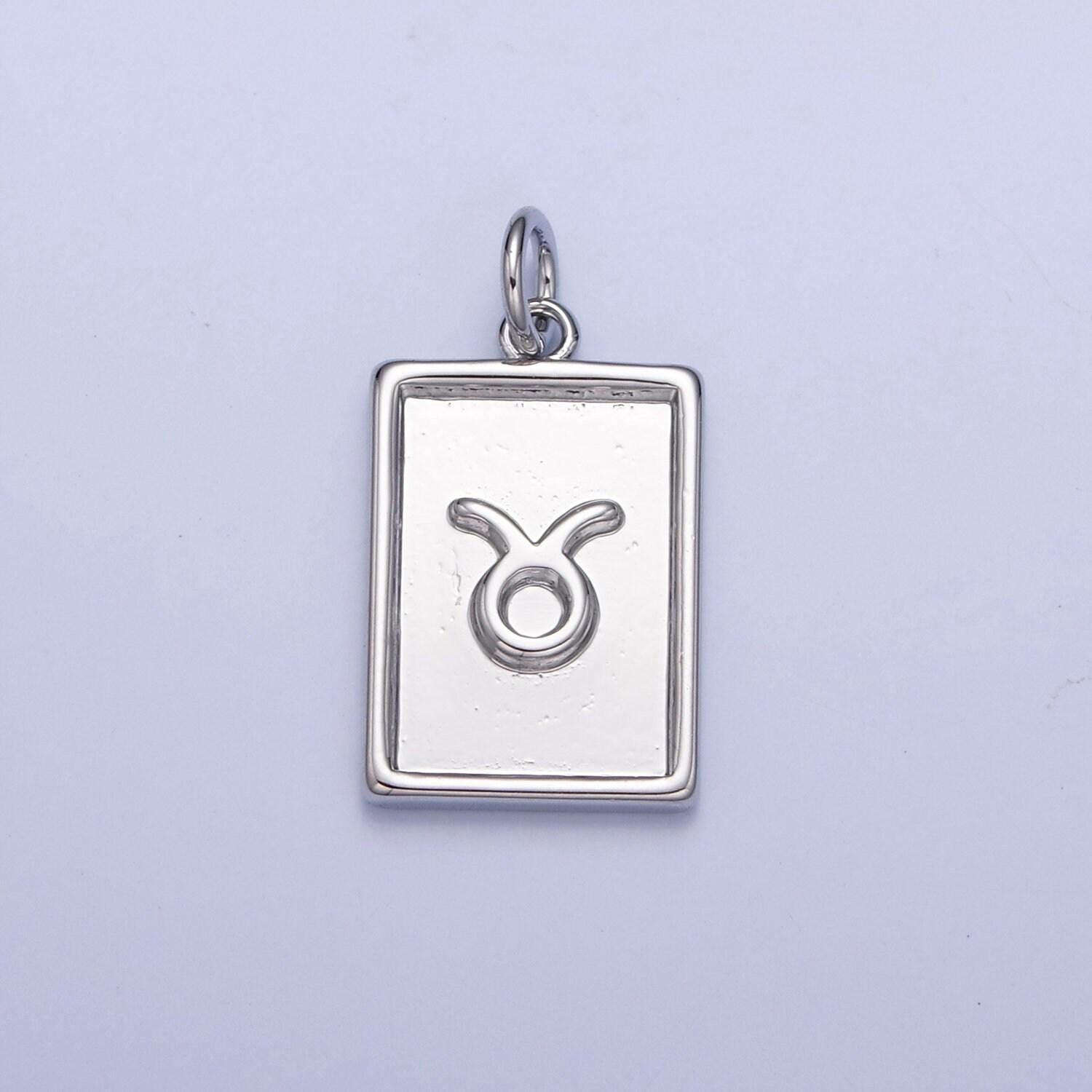 Silver small rectangular zodiac charms white gold-filled astrological zodiac signs, zodiac symbols, birthday, horoscope charm a1433-a1438