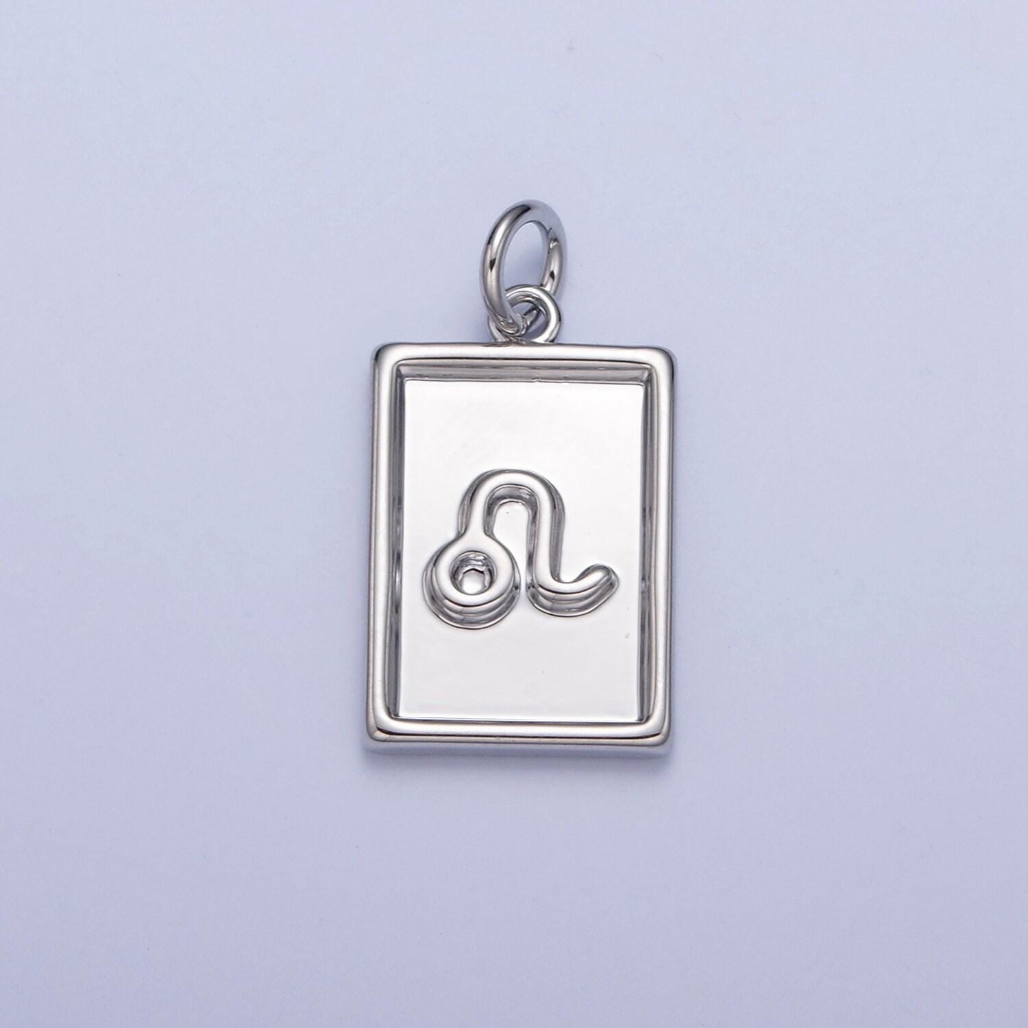 Silver small rectangular zodiac charms white gold-filled astrological zodiac signs, zodiac symbols, birthday, horoscope charm a1433-a1438
