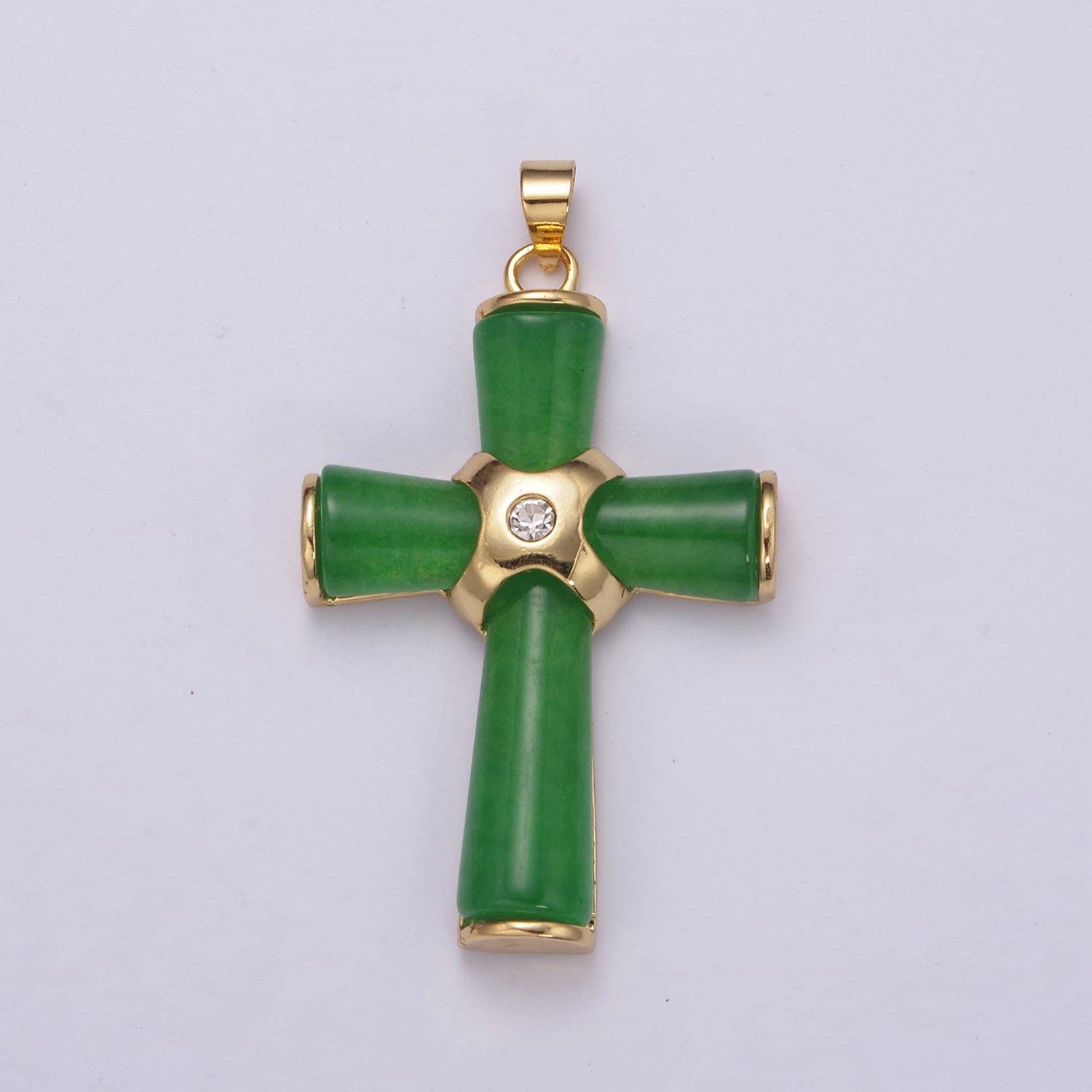 Dainty green jade cross pendant for necklace 24k gold filled cross ah-350