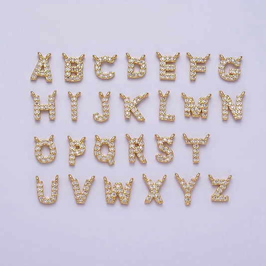 Cubic gold letter charms, personalized charm cz initial bracelet connector, mini pendant charms for necklace alphabet 9x6mm a585-a597