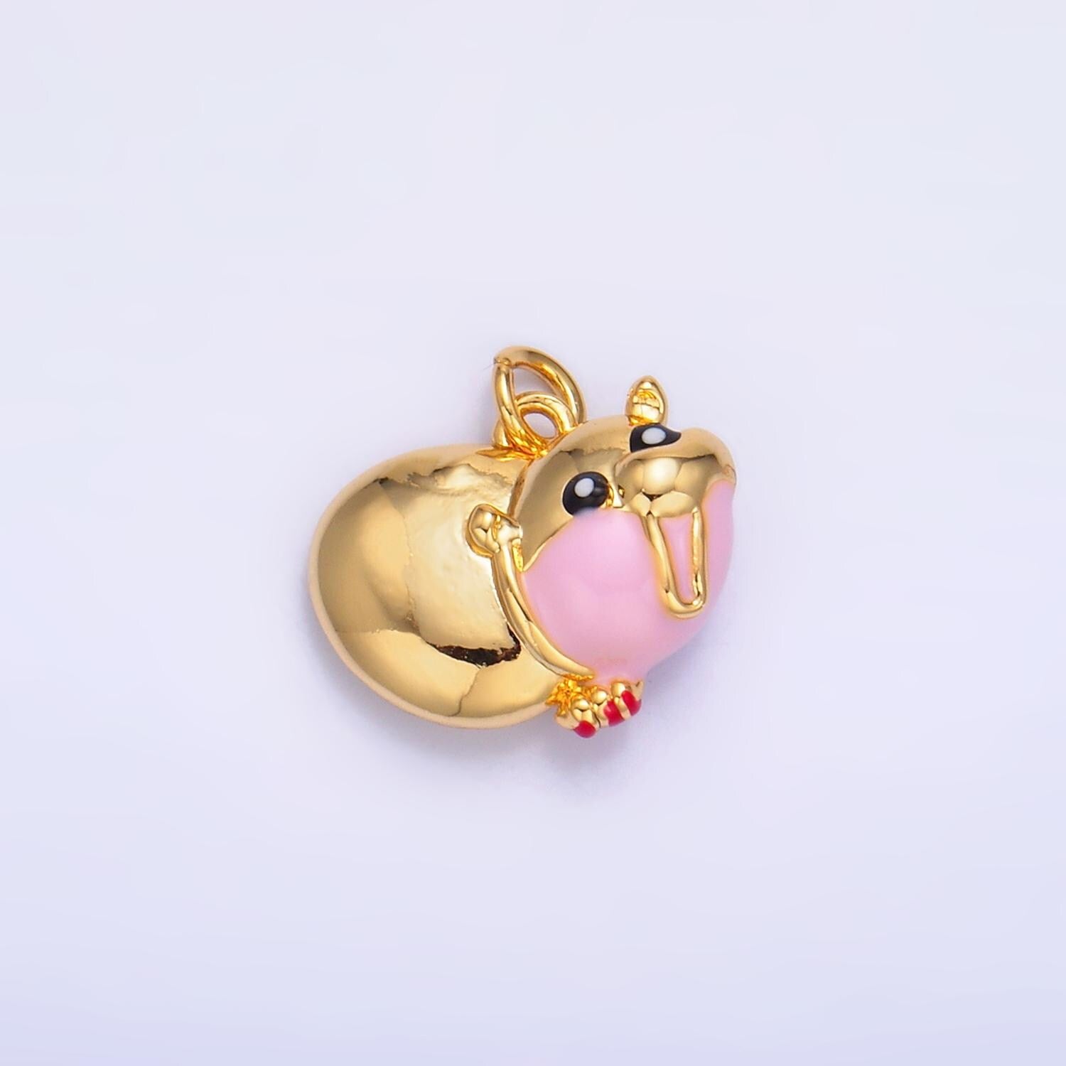 Mini Gold Hippopotamus Charm Cute Enamel Hippo Charm for Necklace or Bracelet, 3D Hippopotamus Pendant W242