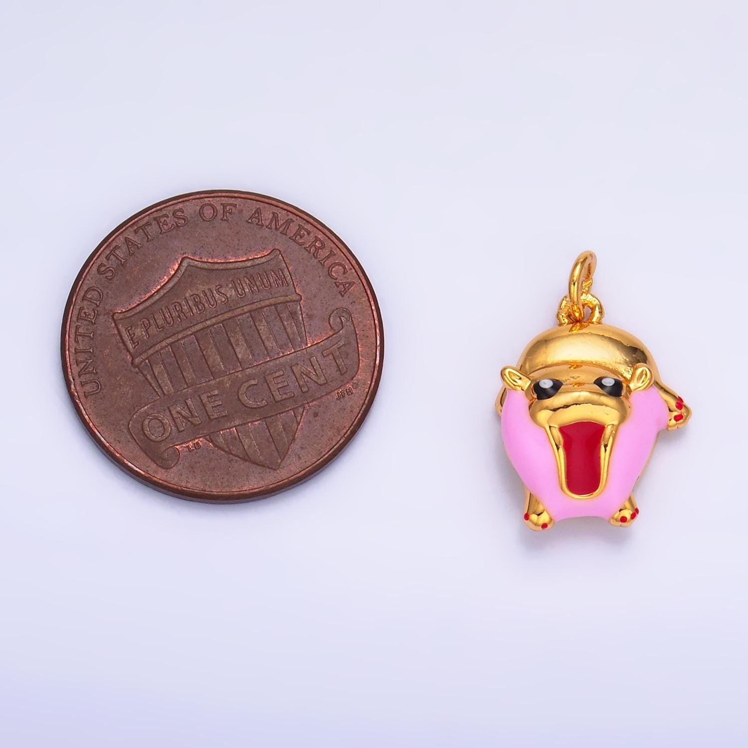 Mini Gold Hippopotamus Charm Cute Enamel Hippo Charm for Necklace or Bracelet, 3D Hippopotamus Pendant W243
