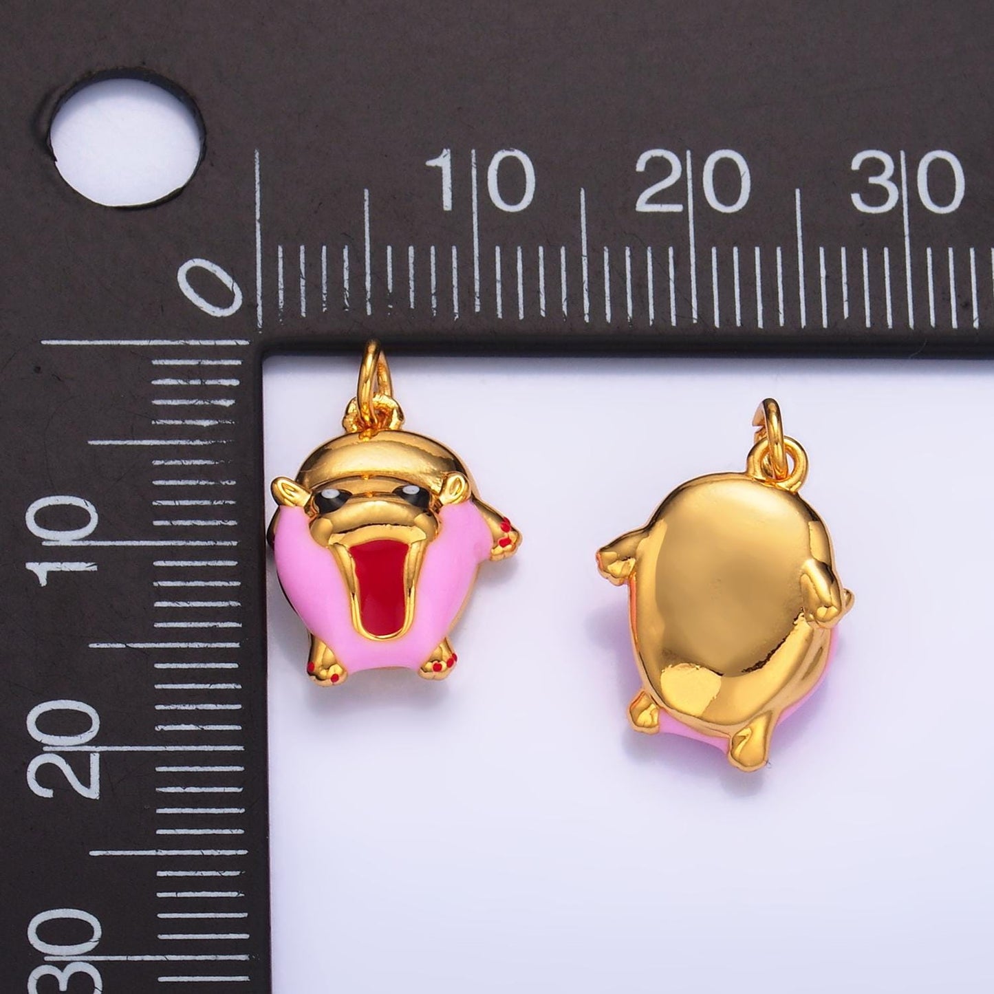 Mini Gold Hippopotamus Charm Cute Enamel Hippo Charm for Necklace or Bracelet, 3D Hippopotamus Pendant W243